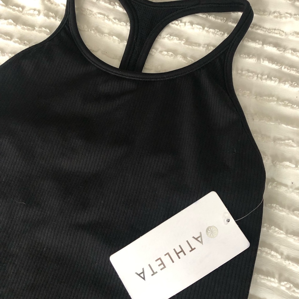 NWT Athleta size S Renew Seamless Support Top Black Ribbed Tank Top